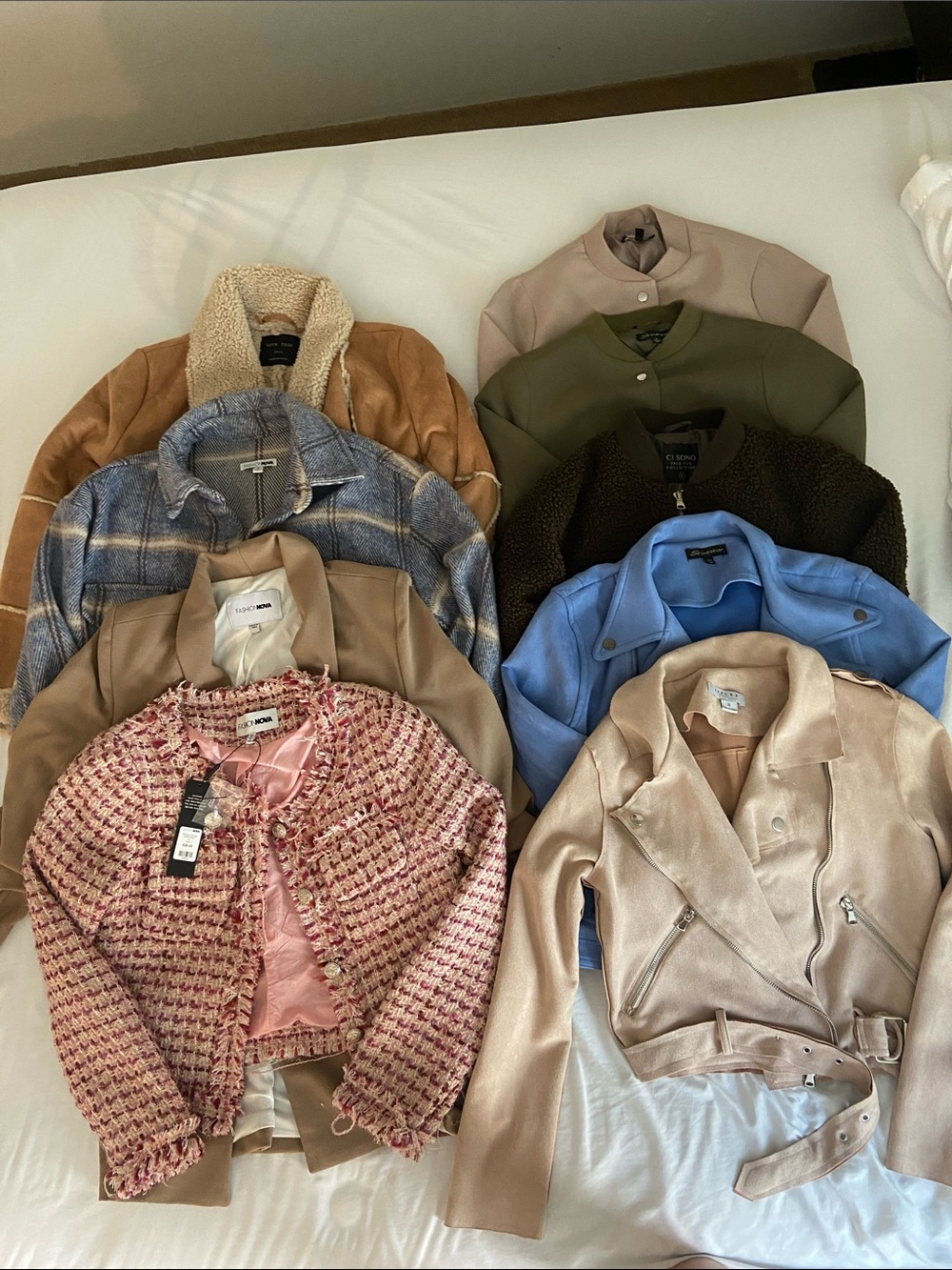 Huge 9 pc Fashion nova lot- assorted bundle Jackets Tweed Coats Flannel Blazer